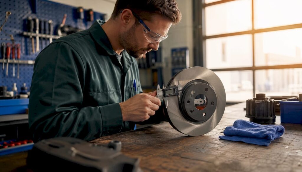 Engineer inspecting high carbon brake rotor