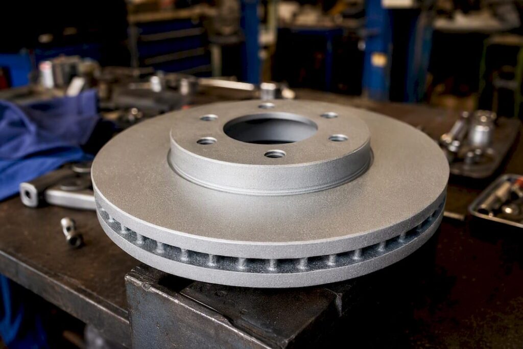 Close-up of zinc-coated brake rotor