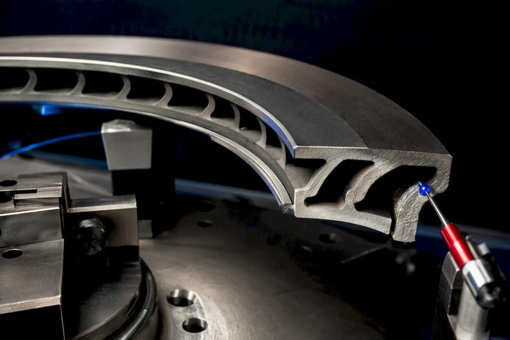 Curved rotor vanes shown in close detail