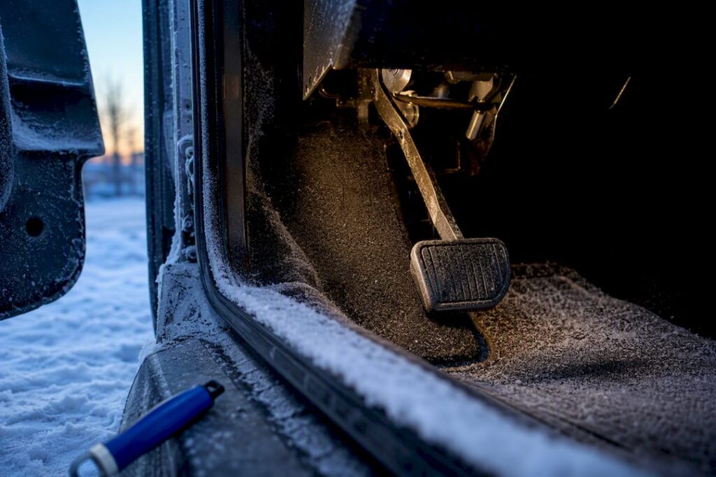 Brake pedal lowered in a frosty footwell