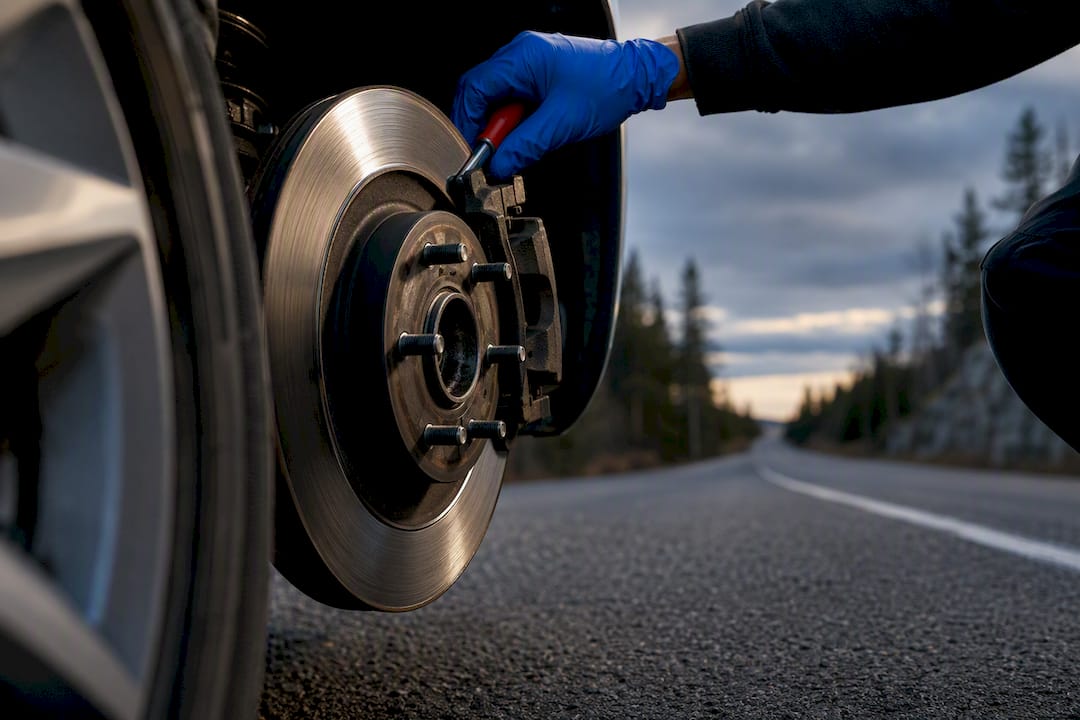 Technician bedding an anonymous coated brake rotor