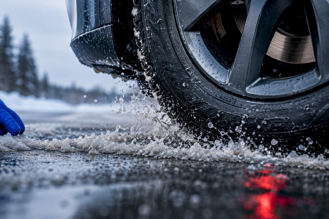 Anonymous tire braking on a snowy road