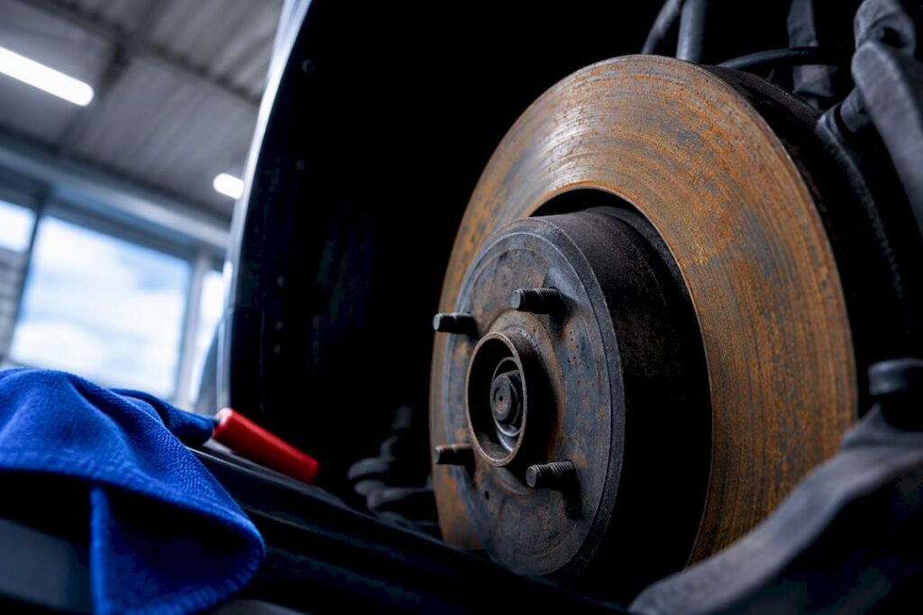 Surface rust forming on a stored brake rotor