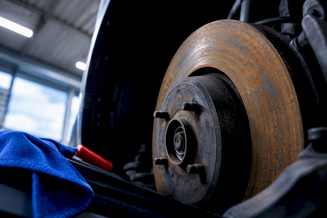 Surface rust forming on a stored brake rotor