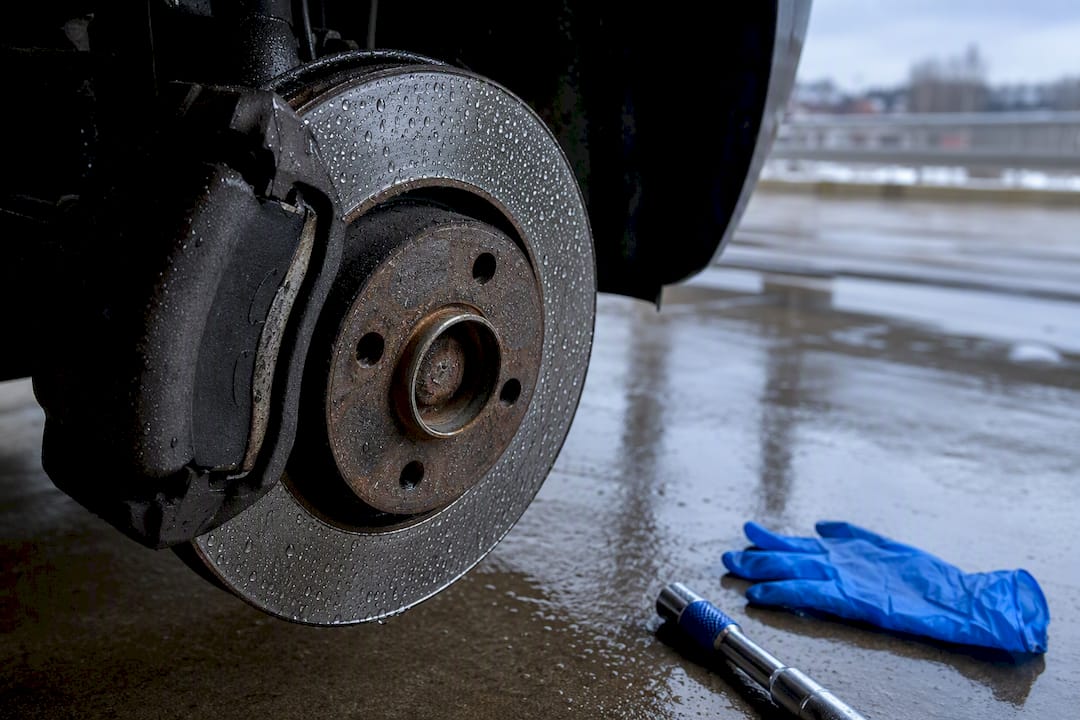 Water beading on an anonymous brake rotor