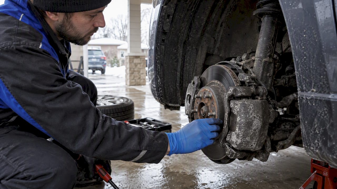 Brake assembly inspected for salt corrosion