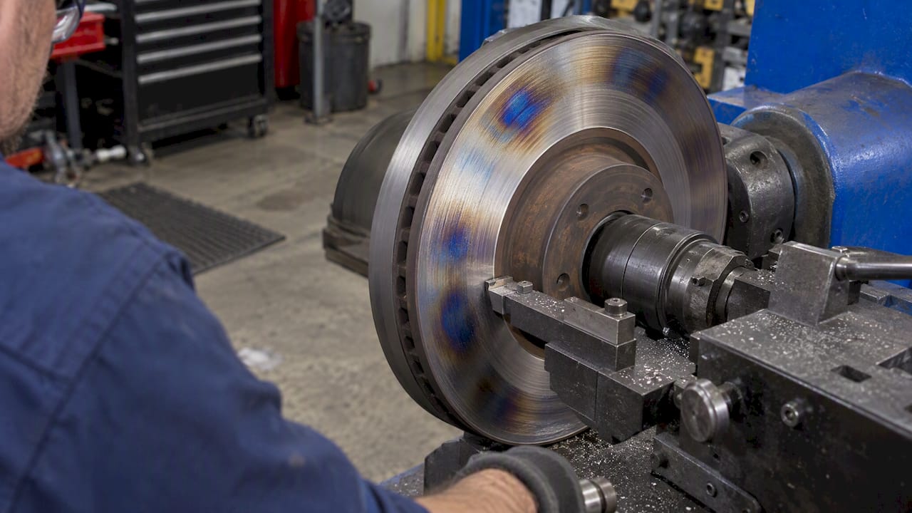Blue heat spots on a rotor during machining