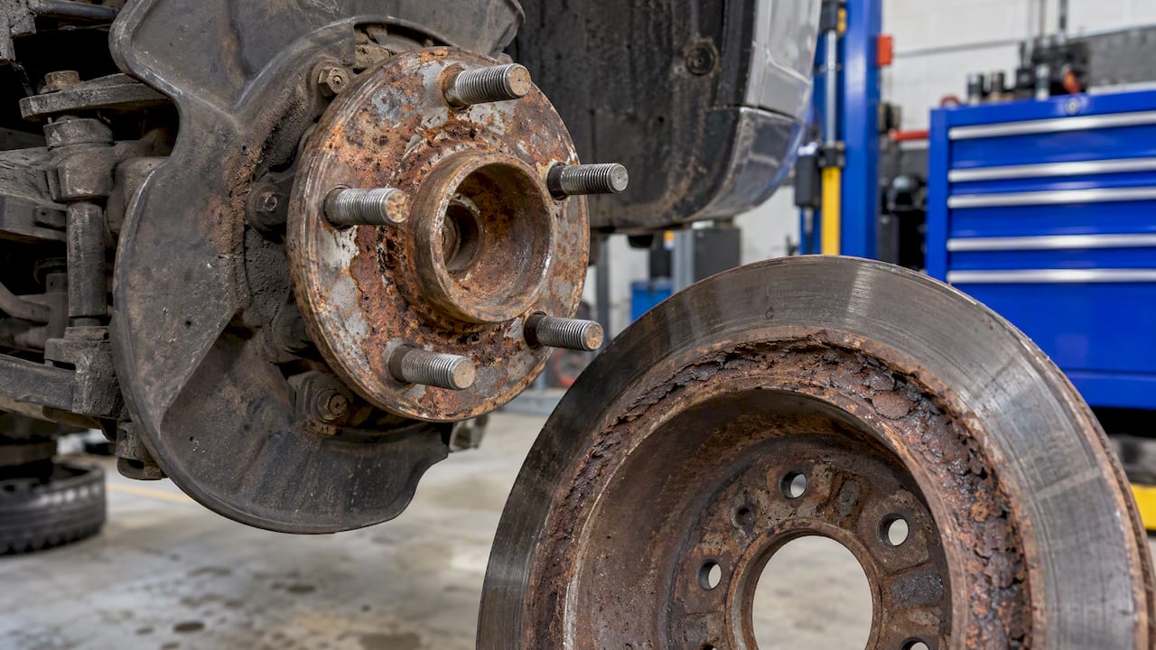 Rust scale on a brake hub flange